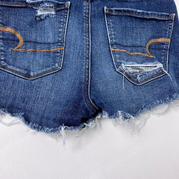 AE American Eagle DIstressed Cut Off Raw Hem Side Slit Denim Shorts Size 4 Read - Picture 4 of 9